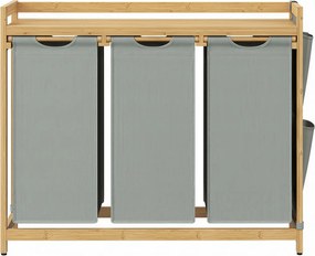 Cesto da roupa suja com 3 compartimentos, bambu, 150 L, 93,8 x 33,8 x 78 cm cinzento