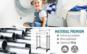 HOMCOM Charriot com Altura Ajustável Cabide com 4 Rodas para Roupa Aço Inoxidável 80x43x85-155cm Preto