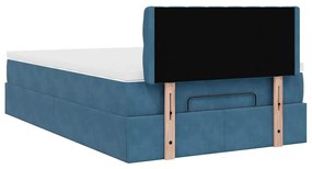 Cama otomana com colchão 120x190 cm veludo azul-escuro