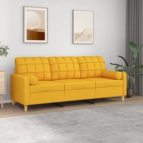 vidaXL Sofá 3 lug. c/ almofadas/almofadões 180 cm tecido amarelo-claro