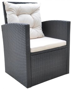 6 pcs conjunto jantar exterior com almofadões vime PE preto