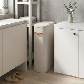 Cesto da roupa suja, cesto de 65 L, cesto com tampa e pegas, 39 x 22 x 75 cm, bege