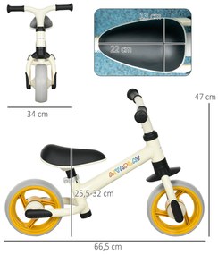 Bicicleta sem Pedais para Crianças de 18-48 Meses Bicicleta de Equilíbrio com Assento Altura Ajustável 67x34x47 cm Branco