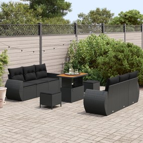 Conjunto de Sofás de Jardim com Almofadas vidaXL 9 Peças Preto Rattan