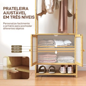Móvel Cabide de Entrada de Bambu com Sapateira Barra para Pendurar Prateleira Ajustável 53x31x168 cm Madeira