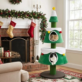 Árvore para Gatos Altura: 156, Design de Natal com Cinco Níveis, Verde