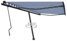 Toldo retrátil manual independente 450x350 cm azul e branco