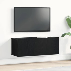 Estante de TV em Carvalho Preto 80x30x30 cm Feito de Madeira de Engenh