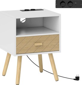 HOMCOM Mesa de Cabeceira com Estação de Carregamento Gaveta 2 Tomadas AC Porta USB e Tipo-C 40x35x54,7 cm Branco | Aosom Portugal