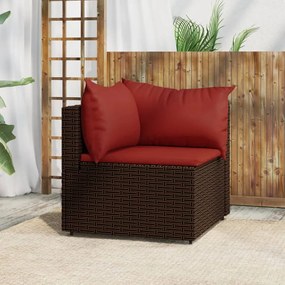 vidaXL Sofá de canto para jardim com almofadões vime PE castanho