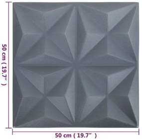 Painéis de parede 3D 24 pcs 50x50 cm 6 m² origami cinza