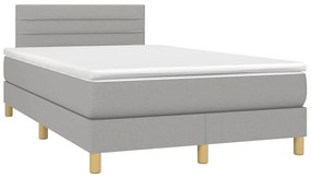 Cama box spring c/ colchão e LED 120x190 cm tecido cinza-claro