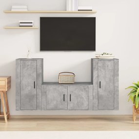 vidaXL Conjunto móveis de TV 3 pcs madeira processada cinzento cimento