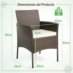 Conjunto de 4 cadeiras jardim de vime de rattan PE com almofadas de assento macias Estrutura metálica resistente Apoios de braços curvos para Jardim m