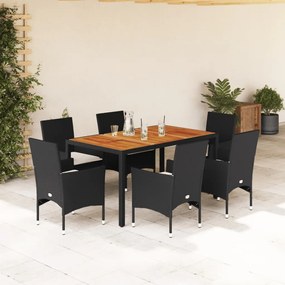 7 pcs conjunto jantar jardim c/ almofadões vime PE/acácia preto