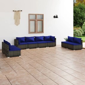 vidaXL 8 pcs conjunto lounge de jardim c/ almofadões vime PE cinzento