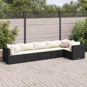 vidaXL 6 pcs conjunto lounge de jardim c/ almofadões vime PE preto