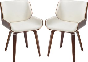 Conjunto de 2 cadeiras de jantar de estilo vintage com assento revestido a material sintético, 54 x 53 x 81 cm, branco e castanho