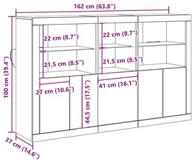 Buffet Lateral com Luzes LED Madeira Antiga 162x37x100 cm Madeira Recu