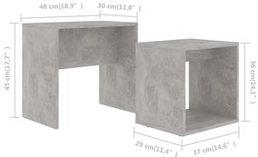 Conjunto mesas de centro 48x30x45cm contraplacado cinza cimento