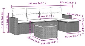 6 pcs conj. sofás jardim c/ almofadões vime PE bege misturado