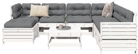 8 pcs conjunto sofás de jardim pinho maciço branco