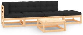 5 pcs conjunto lounge de jardim c/ almofadões pinho maciço