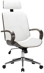 vidaXL Cadeira escritório giratória couro arti./madeira curvada branco