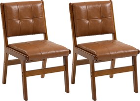 Conjunto de 2 Cadeiras de Jantar (MESA NÃO INCLUIDA)  Estofadas em PU com Assento Acolchoado e Pés de Madeira para Sala de Estar Castanho