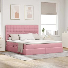 vidaXL Cama com luzes de tira LED Rosa 180 x 200 cm Veludo