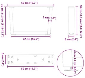 Pés para mesa de centro em V 2 peças preto 50x(30-31,3) cm aço