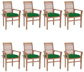Cadeiras de jantar 8 pcs c/ almofadões verdes teca maciça