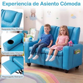 Sofá Infantil de 2 Lugares, 96 x 51,5 x 69 cm, Reclinável, Azul