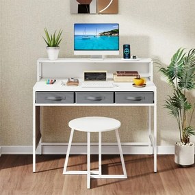 Secretária para computador 110 x 50 x 95,5 cm com tomadas elétricas com banco com suporte para monitor e Gavetas de tecido Branco