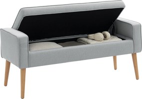 Banco de Armazenamento Estofado em Linho com Tampa Abatível e Pés de Madeira 120x45x54 cm Cinza Claro