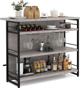 Mesa de Bar, 120 x 60 x 101 cm, Estantes Multinível, Preto e Cinzento