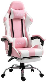 Cadeira de Gaming Reclinável Giratória com Apoio para a Cabeça Apoio para os Pés e Almofada Lombar 64x67x119-127 cm Rosa
