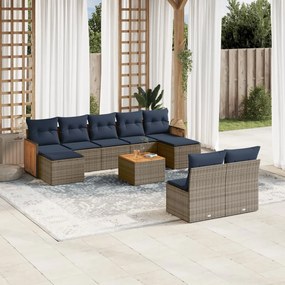 vidaXL 10 pcs conjunto sofás p/ jardim c/ almofadões vime PE cinzento