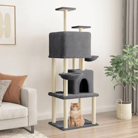 Árvore p/ gatos c/ postes arranhadores sisal 180cm cinza-escuro