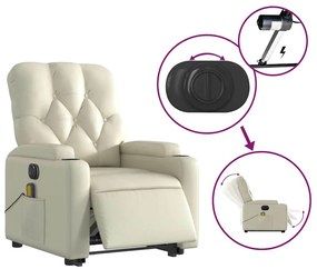 Poltrona reclinável elevatória elétrica couro artificial creme