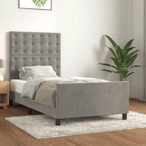 Estrutura de cama c/ cabeceira 90x190 cm veludo cinzento-claro