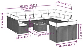 13 pcs conjunto de sofás de jardim com almofadões vime PE preto