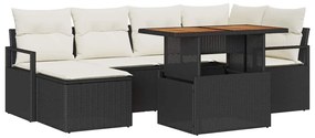 Conjunto de Sofás de Jardim com 7 peças e almofadas pretas em rattan