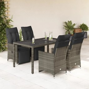 vidaXL 5 pcs conjunto bistrô de jardim c/ almofadões vime PE cinza