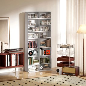 Organizador para CD e DVD com 18 compartimentos, capacidade máxima de 640 CD/360 DVD/430 Blu-ray, 78,5 x 24 x 175 cm, branco