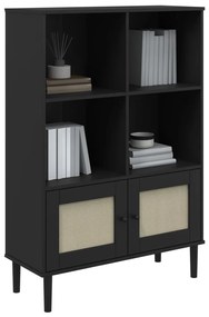 Estante SENJA aspeto de vime 90x35x130 cm pinho maciço preto