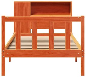 Cama com estante sem colchão 90x200cm pinho maciço castanho-mel