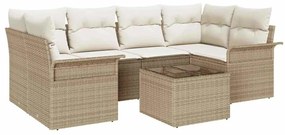 Conjunto de Sofá de Jardim 7 Peças com Almofadas Beje em Rattan Sintét