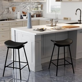 Conjunto de 2 bancos de bar  43 x 45 x 71,5 cm com assento acolchoado e curvado, apoio para os pés e sem encosto para cozinha ou sala de jantar, Preto