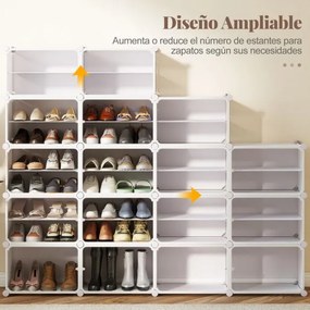 Armário para sapatos 95 x 32 x 126 cm com 8 compartimentos, prateleiras removíveis, ganchos laterais e portas magnéticas branco.